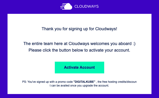 Cloudways Activation Email