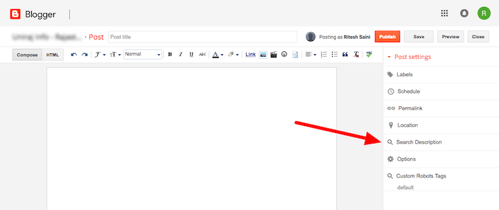 Blogger Post Meta Description
