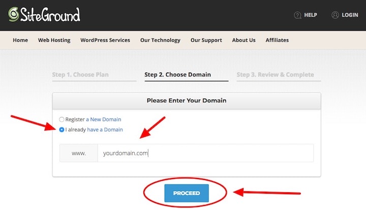 SiteGround Choose Domain