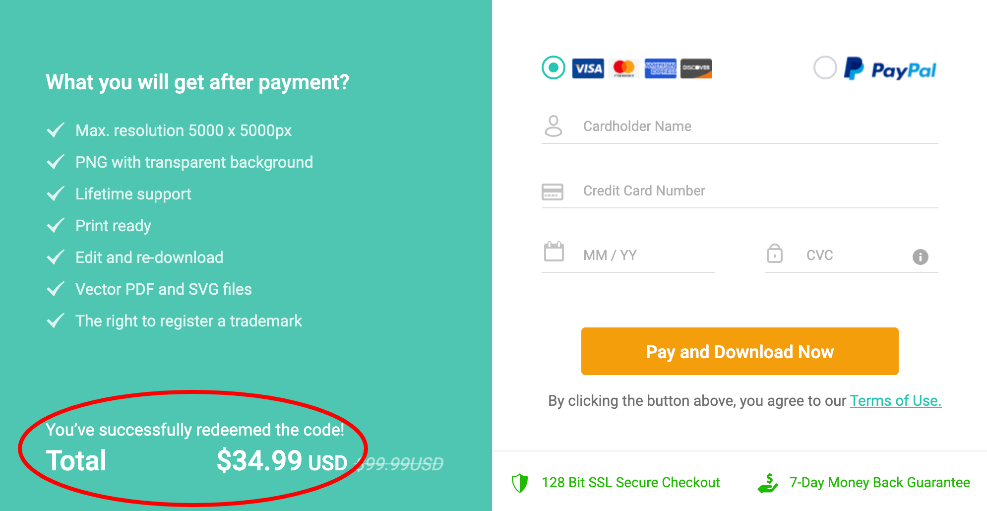 DesignEvo Coupon Redeemed