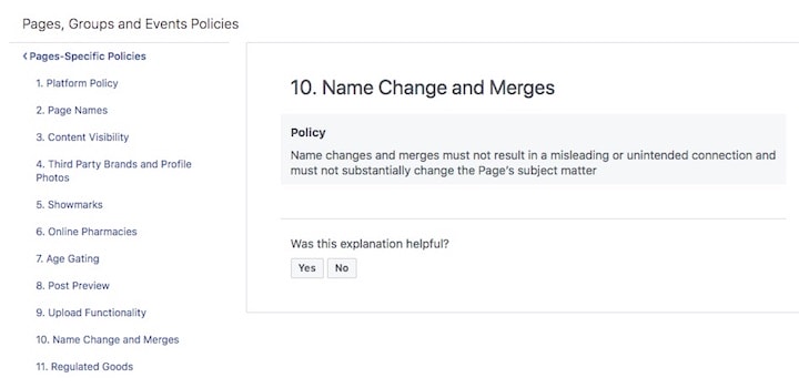 Facebook Page Name Change Policy
