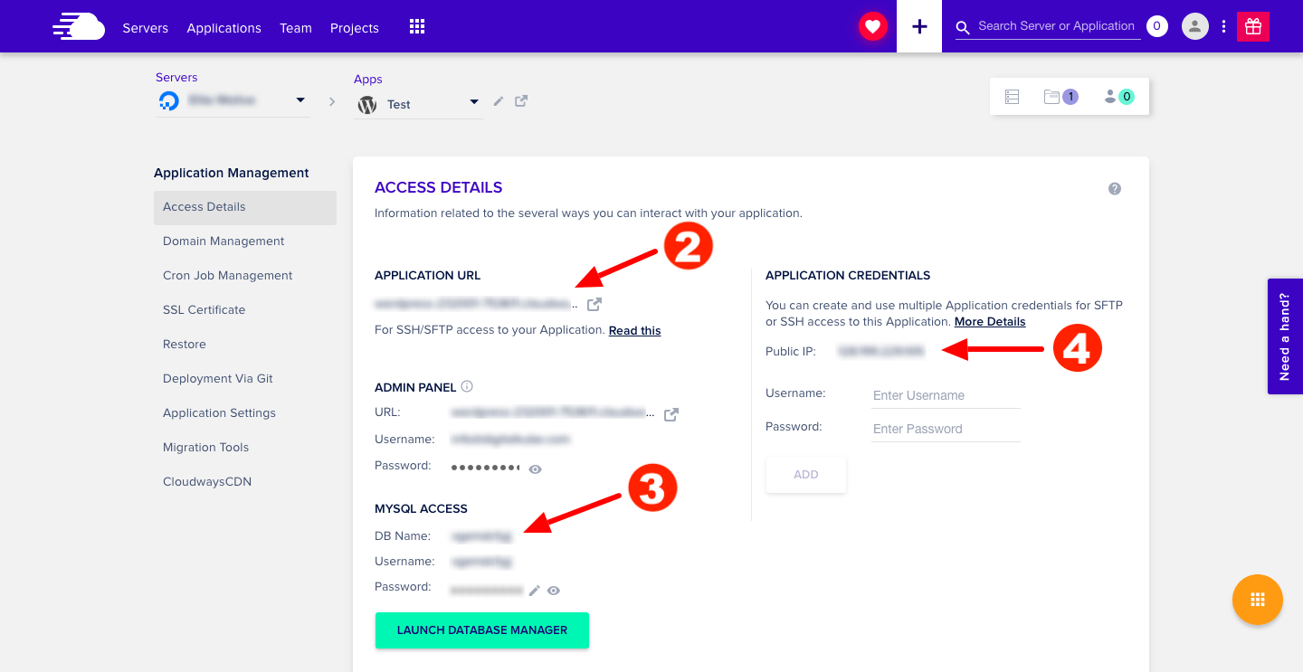 Cloudways Access Details