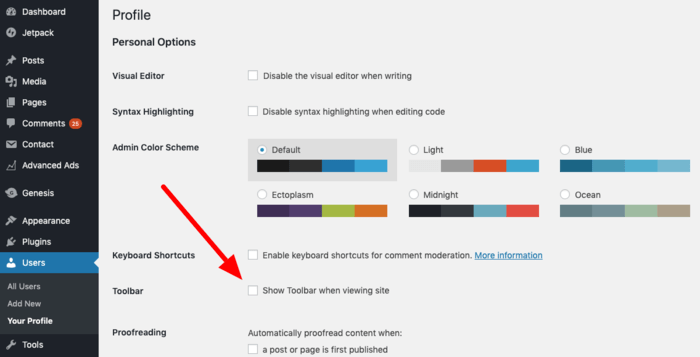 Disable WordPress Toolbar