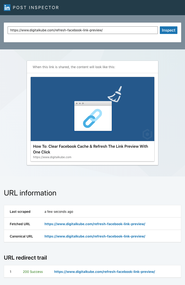 LinkedIn Post Inspector Result