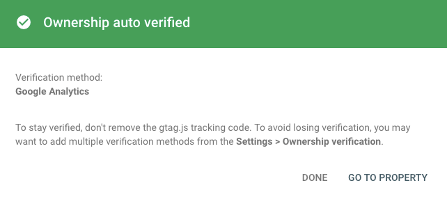 Search Console Ownership Auto Verified