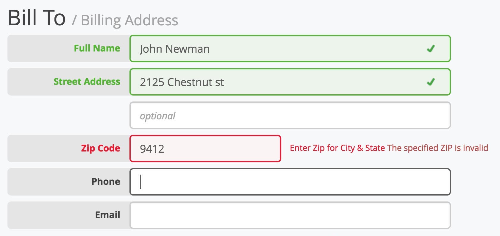 In-Line Form Validation