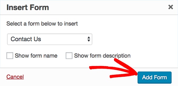 WPForms Insert Form Popup