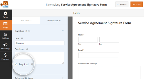 WPForms Signature Field Settings
