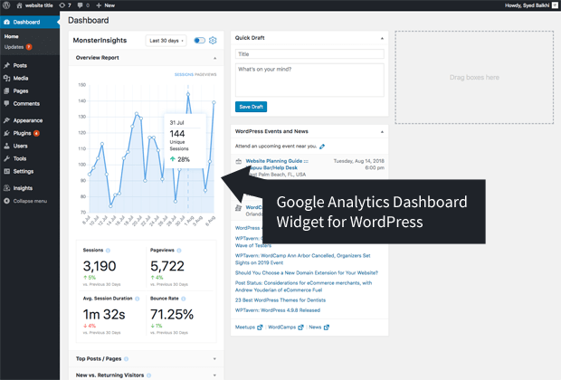 MonsterInsights Dashboard Widget