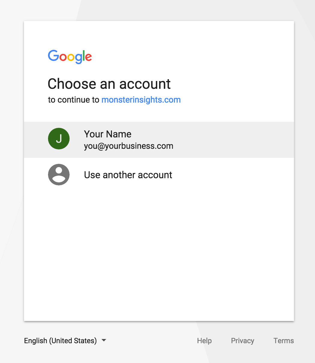 MonsterInsights Google Account Authentication