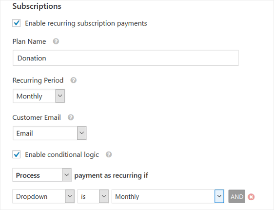 WPForms Enable Recurring Payments