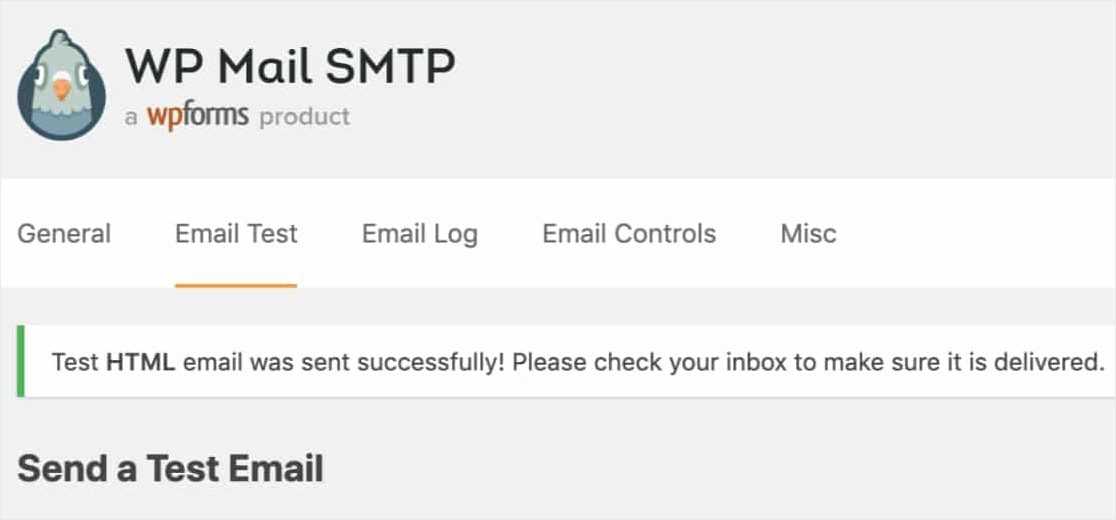 WP Mail SMTP Test Email Sent