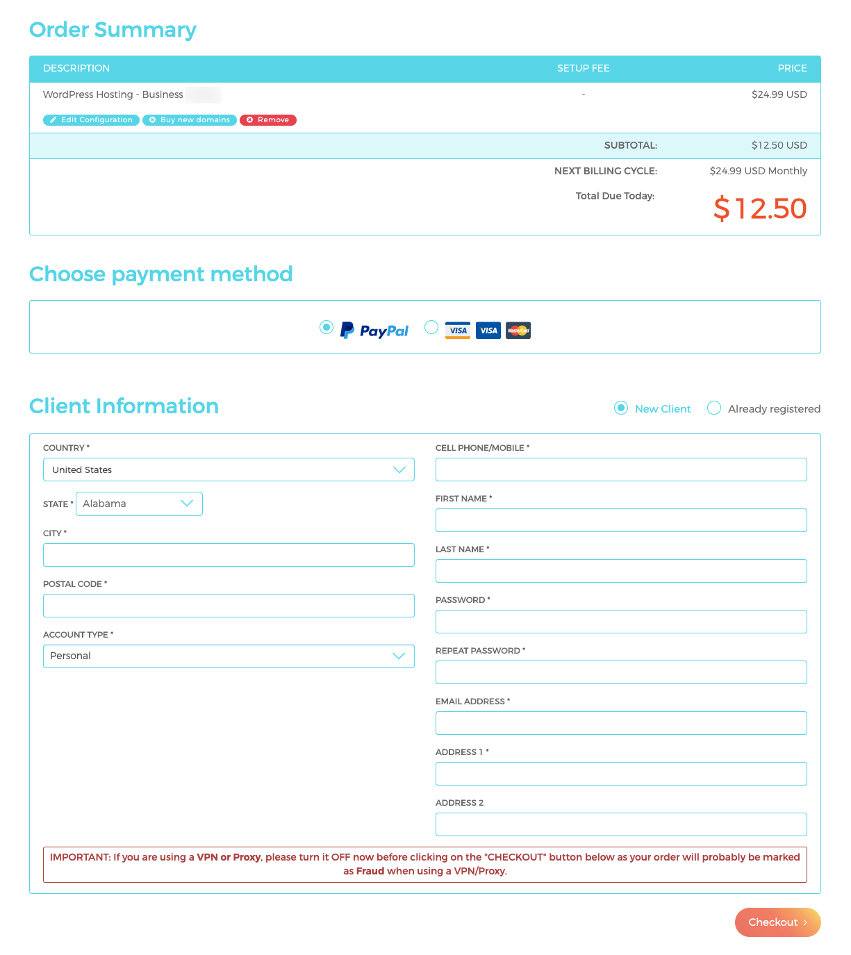 WPX Hosting Monthly Order Summary
