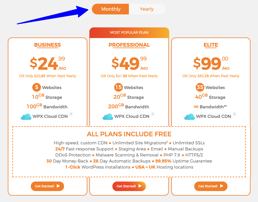 WPX Hosting Monthly Pricing