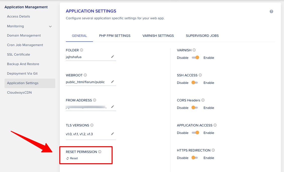 Cloudways Application Reset Permission