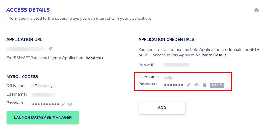 Cloudways Application SFTP Credentials
