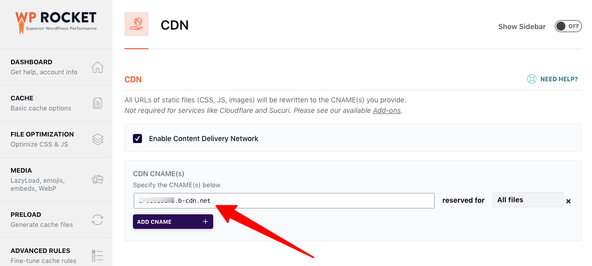 WP Rocket CDN CNAME