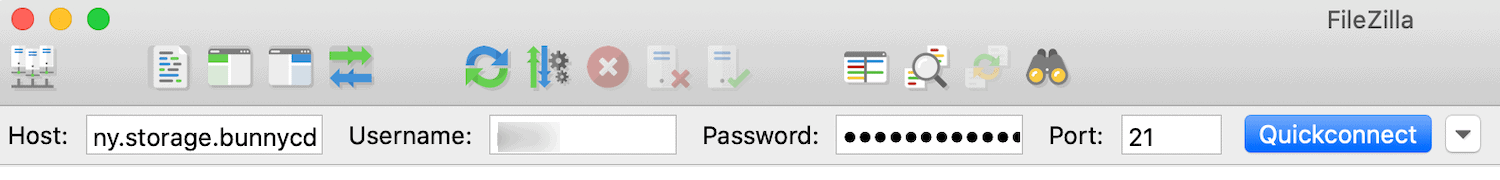 BunnyCDN Credentials FileZilla