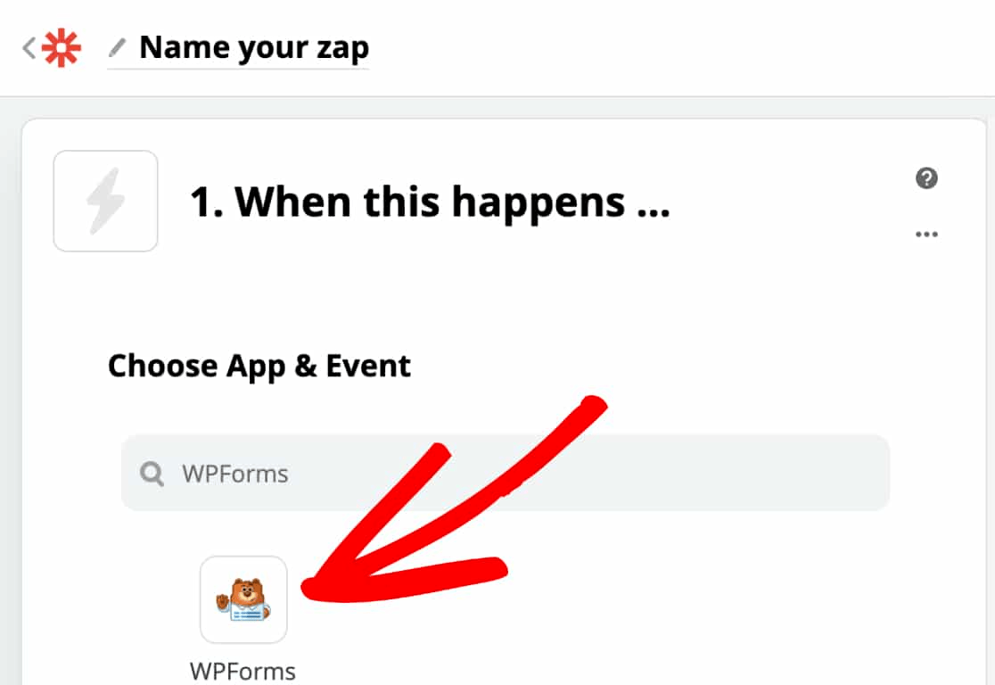 Select WPForms as the Trigger App in Zapier